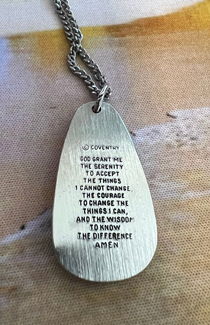 Vintage Silvertone "Coventry" Praying hands Serenity Blessing Necklace
