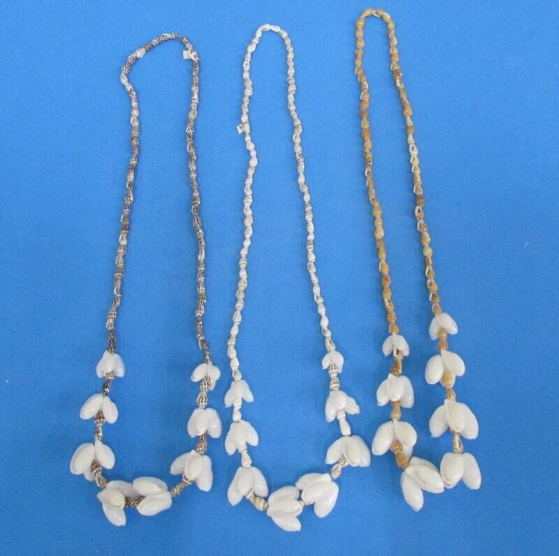 36" Leis Shell Necklace White, Tan & Brown Nassa & Bubble Shells