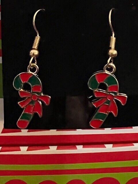 Christmas Earrings Goldtone Candy Canes
