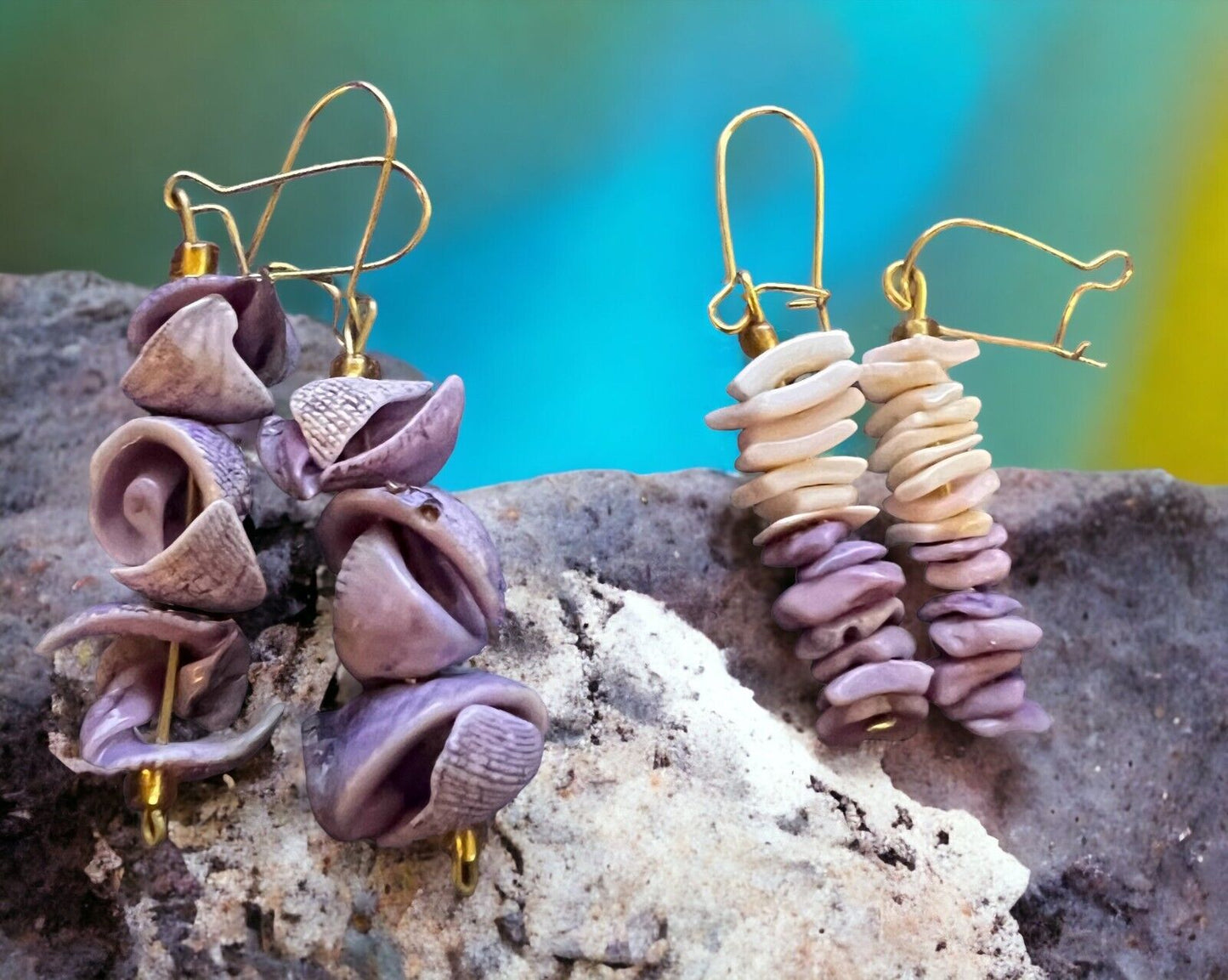 FUN! FUN! Puka Purple Shell Earrings Beach Style Lightweight-2 Pair