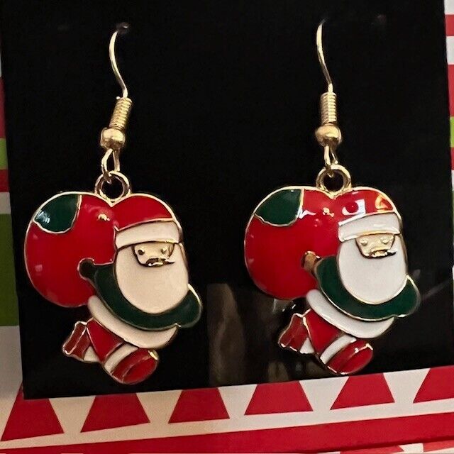 Christmas Earrings Goldtone Santa