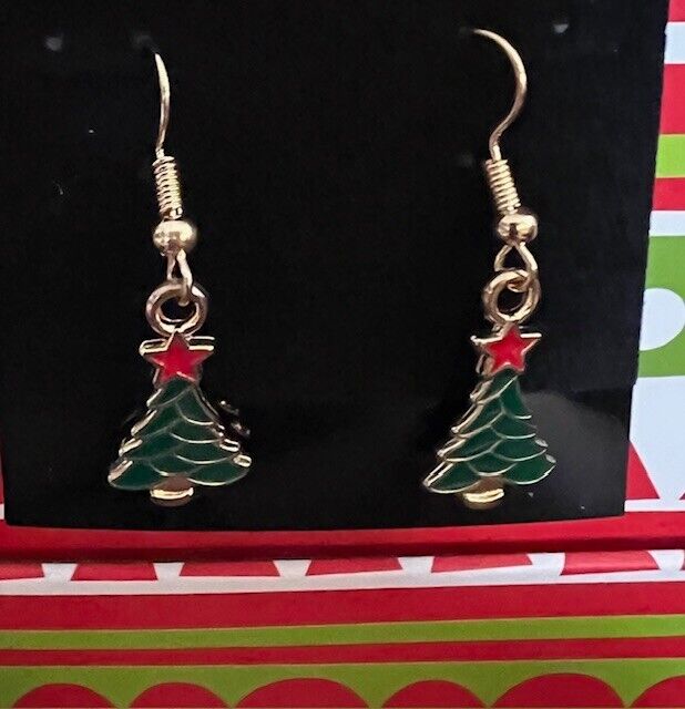Christmas Earrings Goldtone Christmas Trees