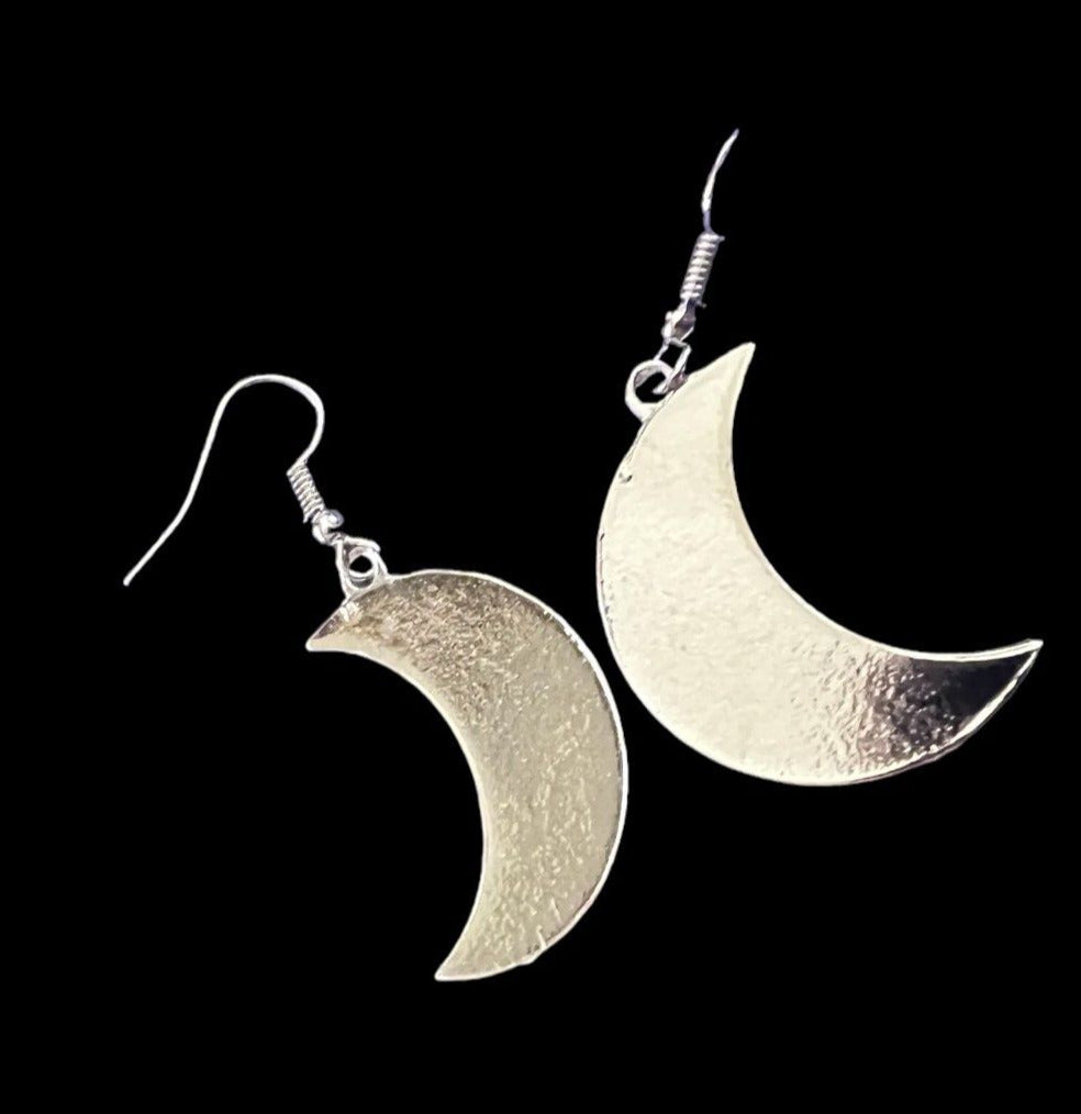 Silvertone Crescent Moon Statement Dangle 1.25"