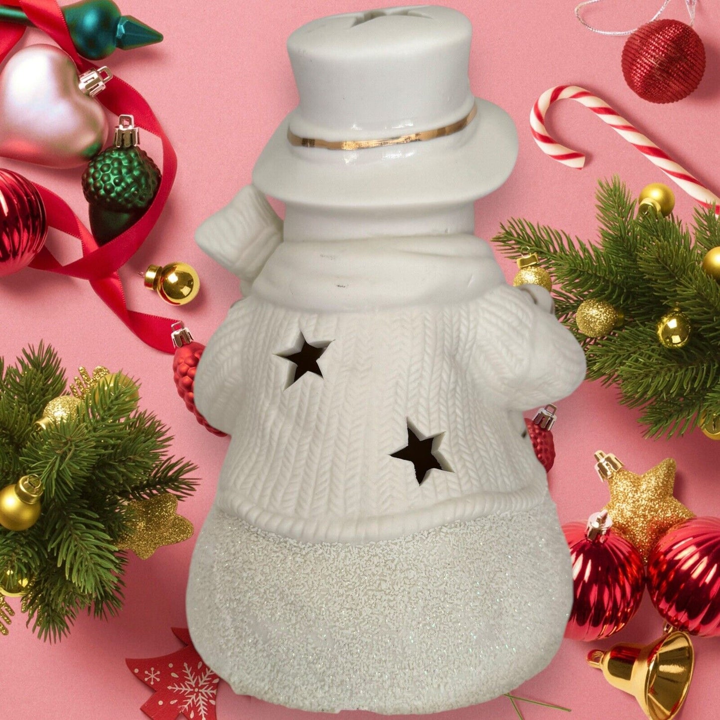 Vintage Light Up Snowman Lamp 8.5” Ceramic Star Night Light Frosty Christmas