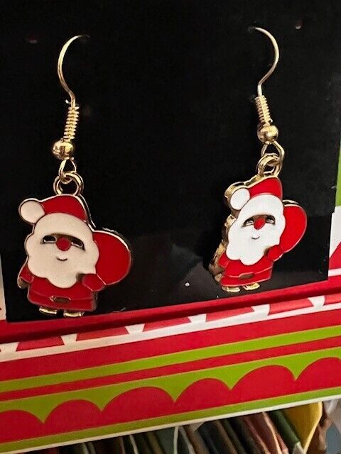 Christmas Earrings Goldtone Santa