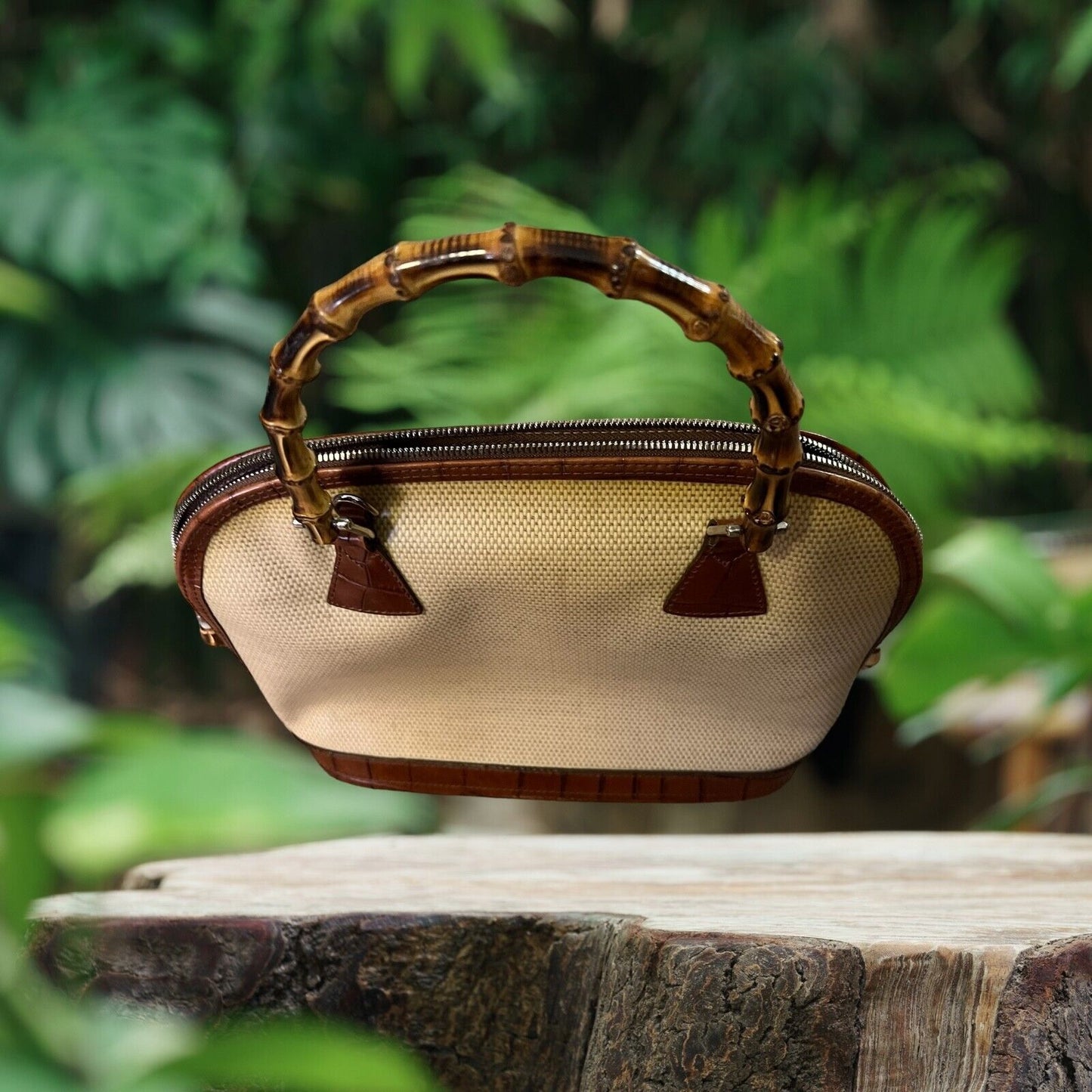 Dooney & Bourke Panama Bamboo Woven Brown Coated Canvas Purse