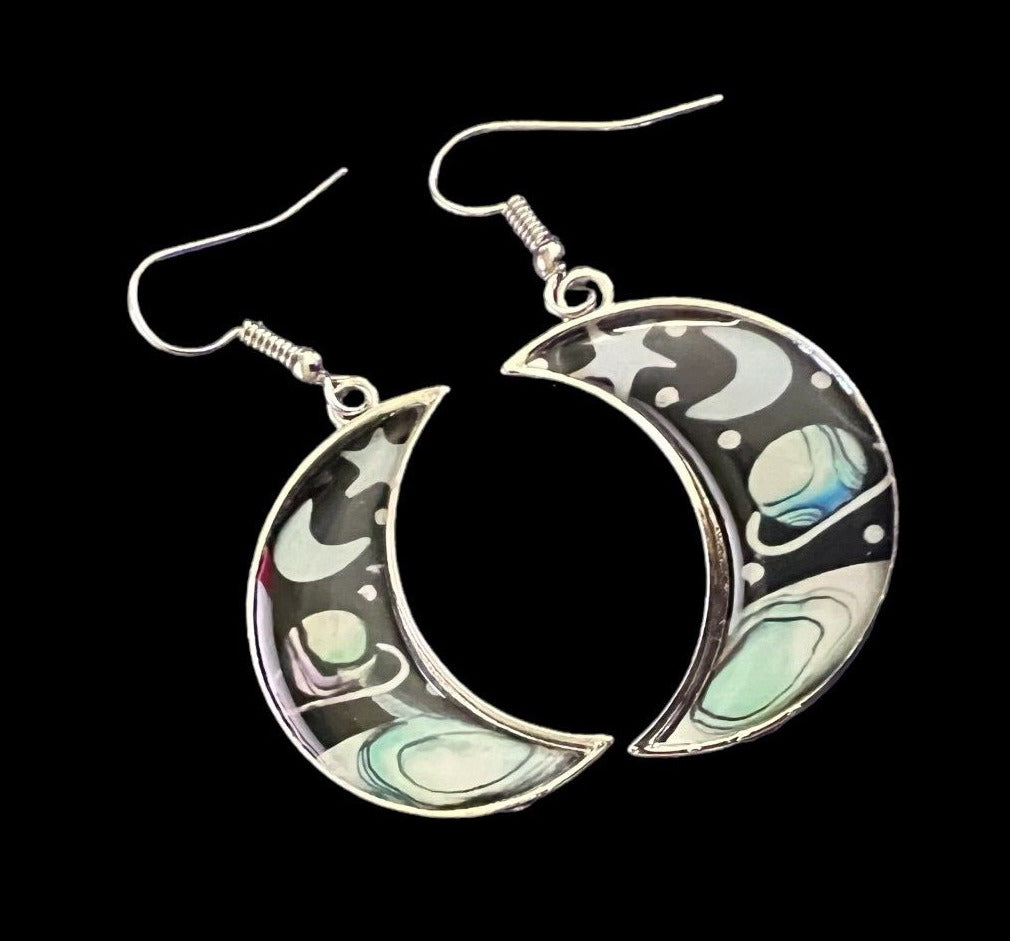 Silvertone Crescent Moon Statement Dangle 1.25"