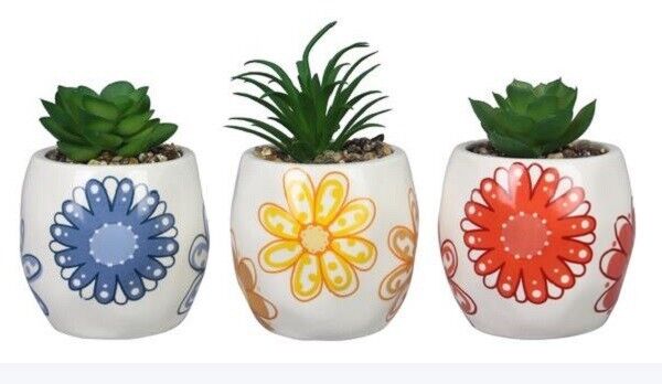 Small Artificial Succulent Plants in coloful Pots Set of 3