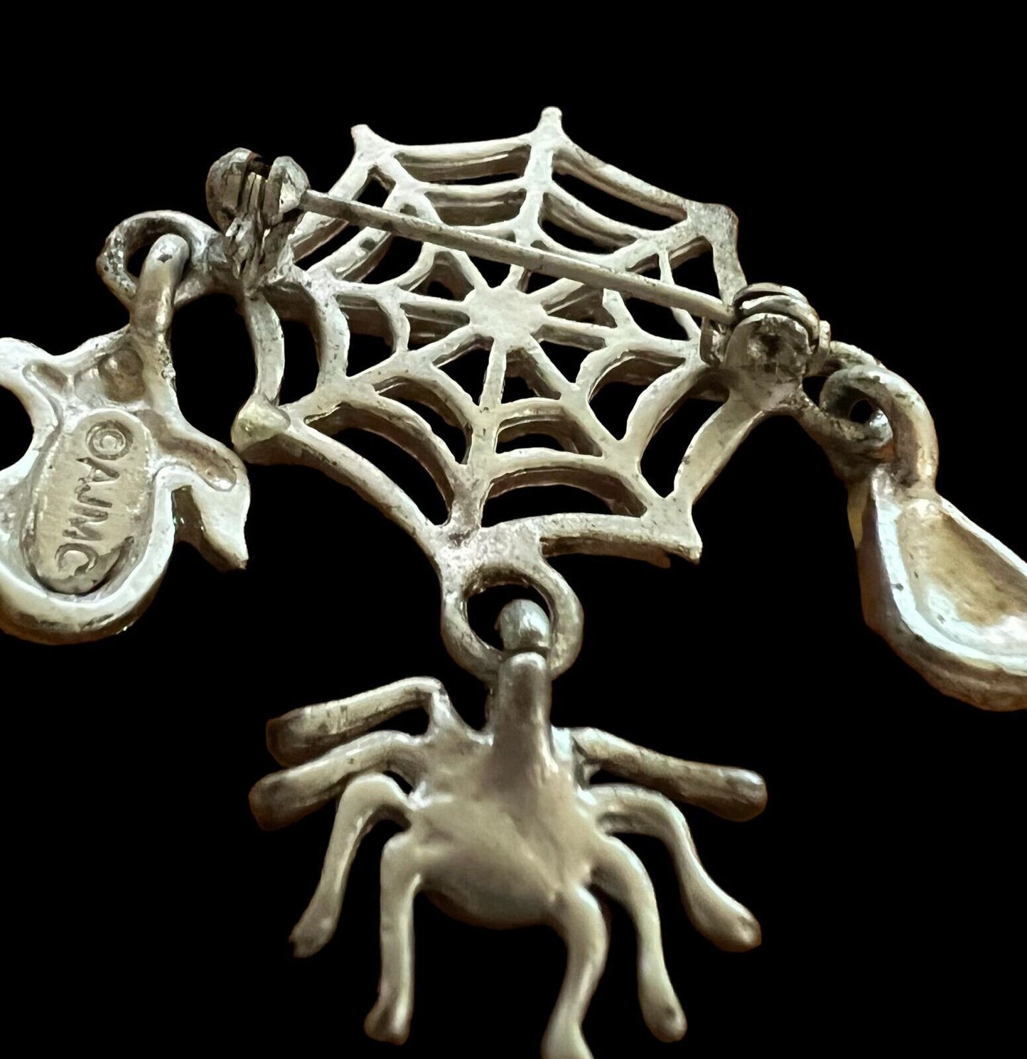 Halloween Metal Pumpkin Pin w/3 Charms Signed AJMC