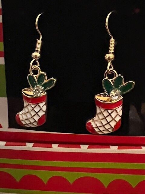 Christmas Earrings Goldtone Stockings