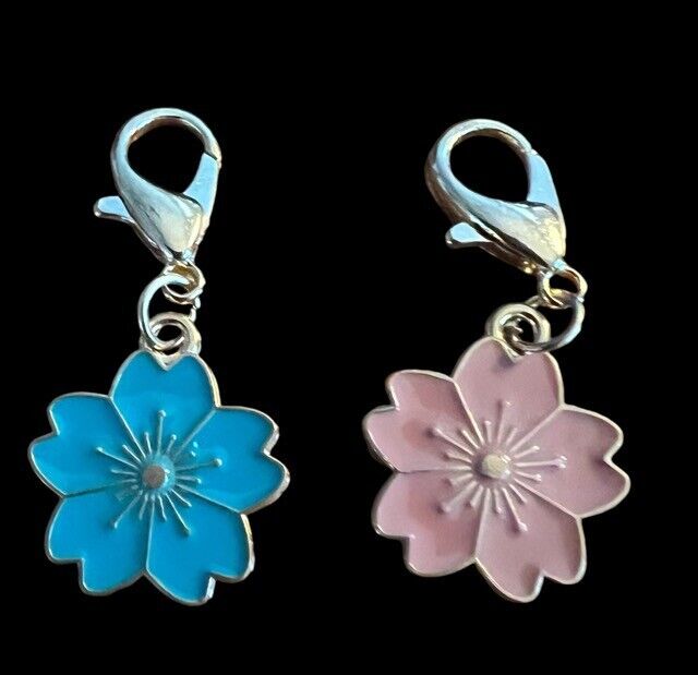 Flower Zipper Pulls Metal Detachable for Purses & Clothing Set of 2
