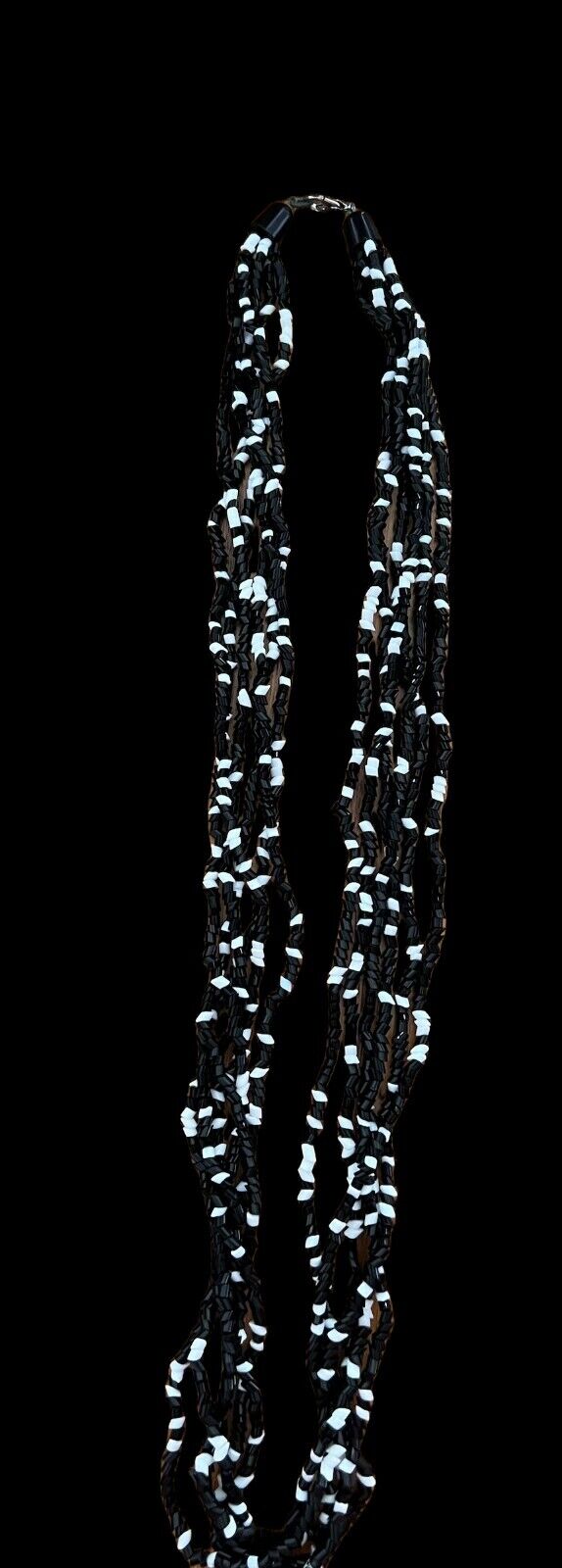 Vintage Torsade Seed Bead Black & White Jewelry Necklace Ancient Style Fashion
