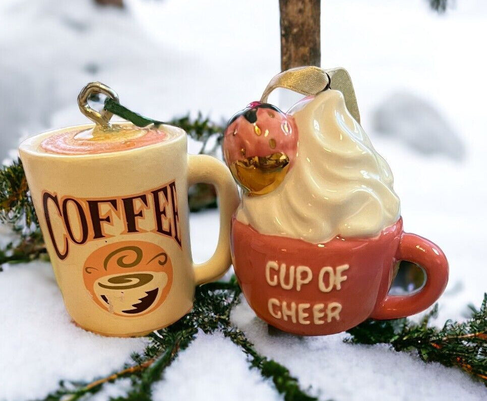 NWOT Coffee Cup & Cup of Cheer Ornaments Set 2