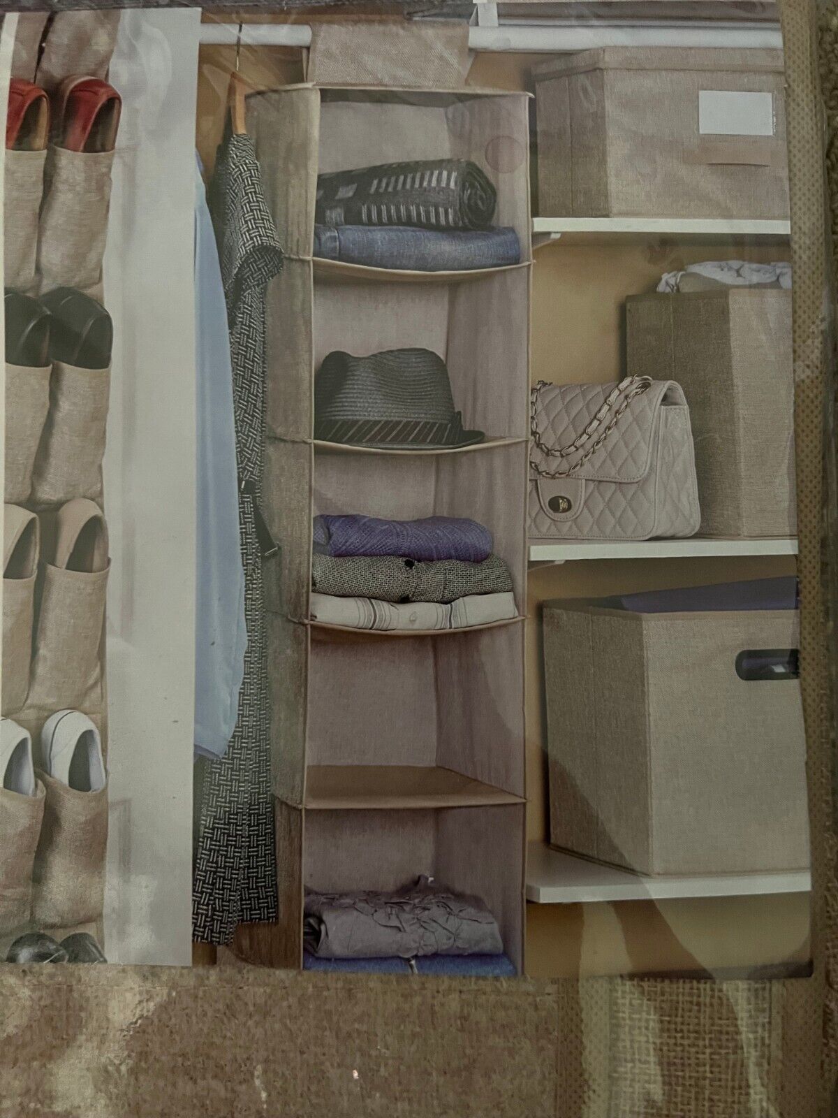 Closet Long Fabric Over Closet Rod Hanging Organizer / 6 Shelves