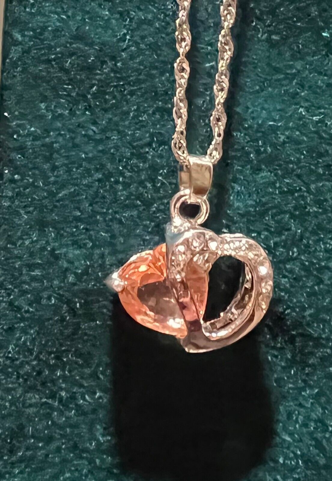 Fashion Jewelry Silvertone Necklace Pink CZ Heart insert