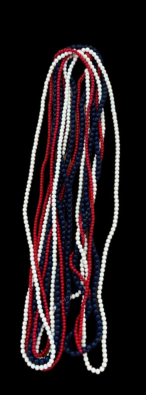 Vintage Red White & Blue Small Bead Necklace 74"