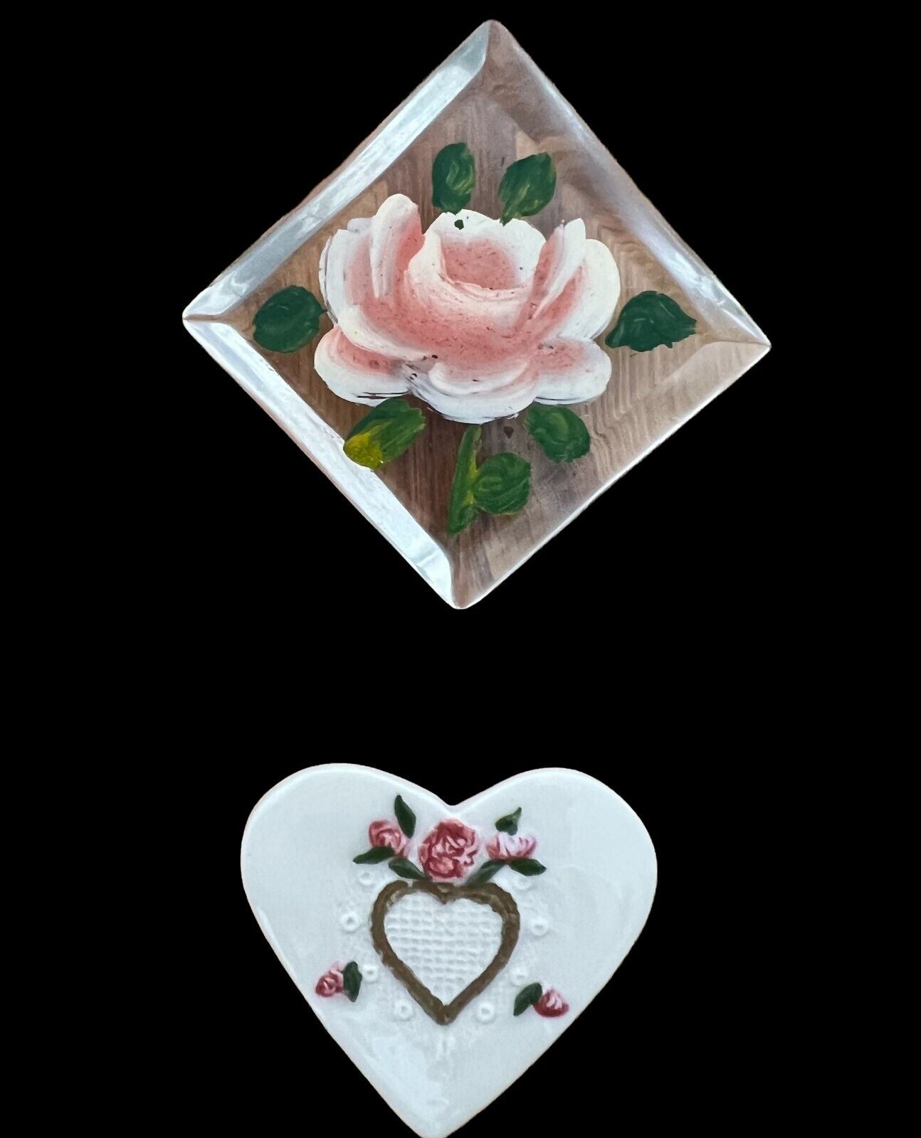 Vintage Ladies Pins Rose & Heart 2 pcs