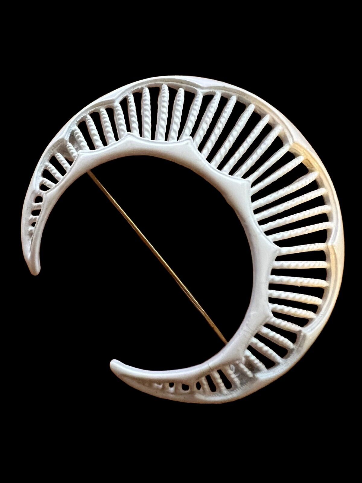 Vintage Monet Moon Shape White Enamel Pin