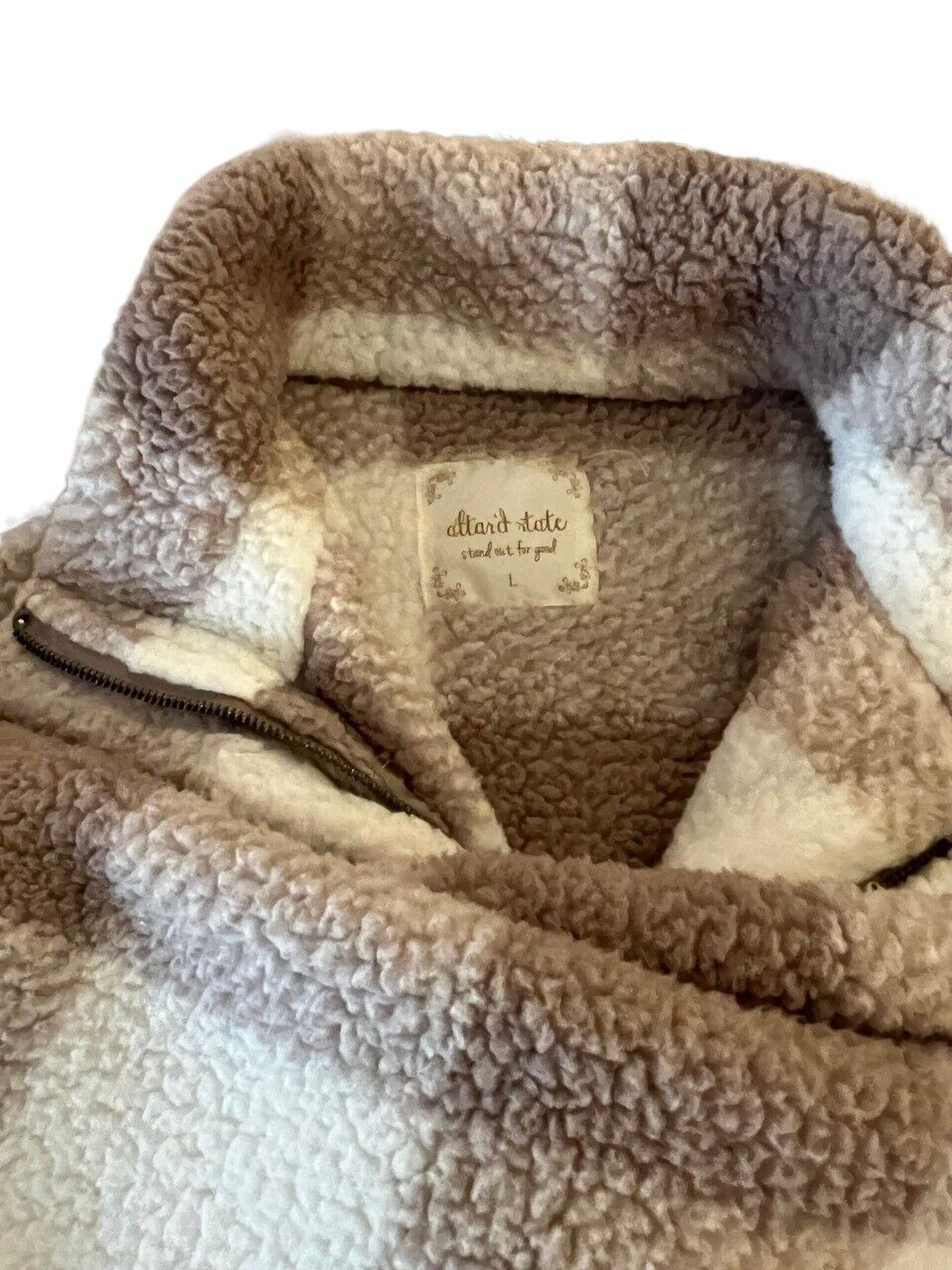 Altard State Fleece Jacket Large Brown/Tan Fuzzy Mock Full Zip