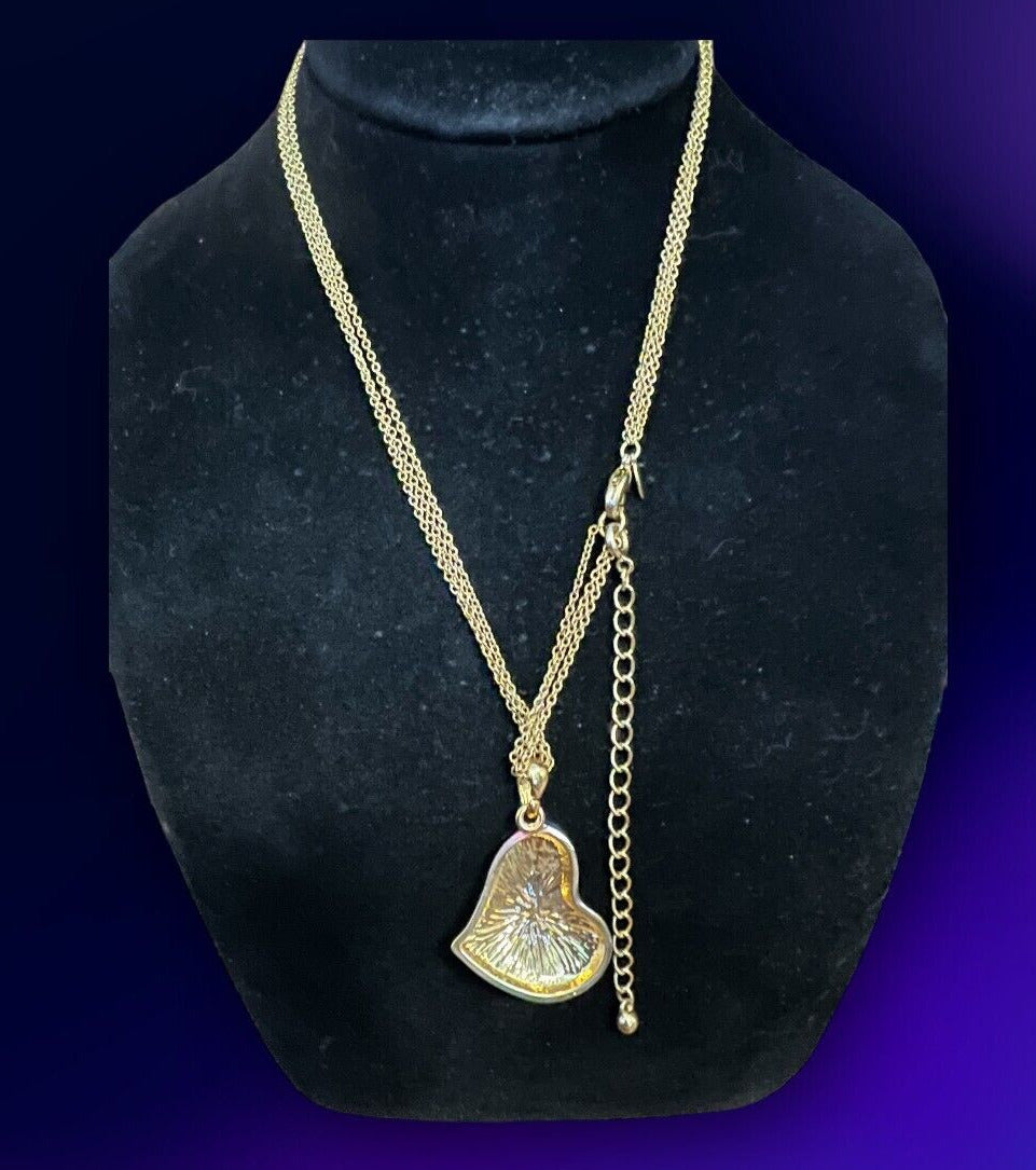 Vintage Goldtone Avon Heart Necklace 3 Strand Chain 16"