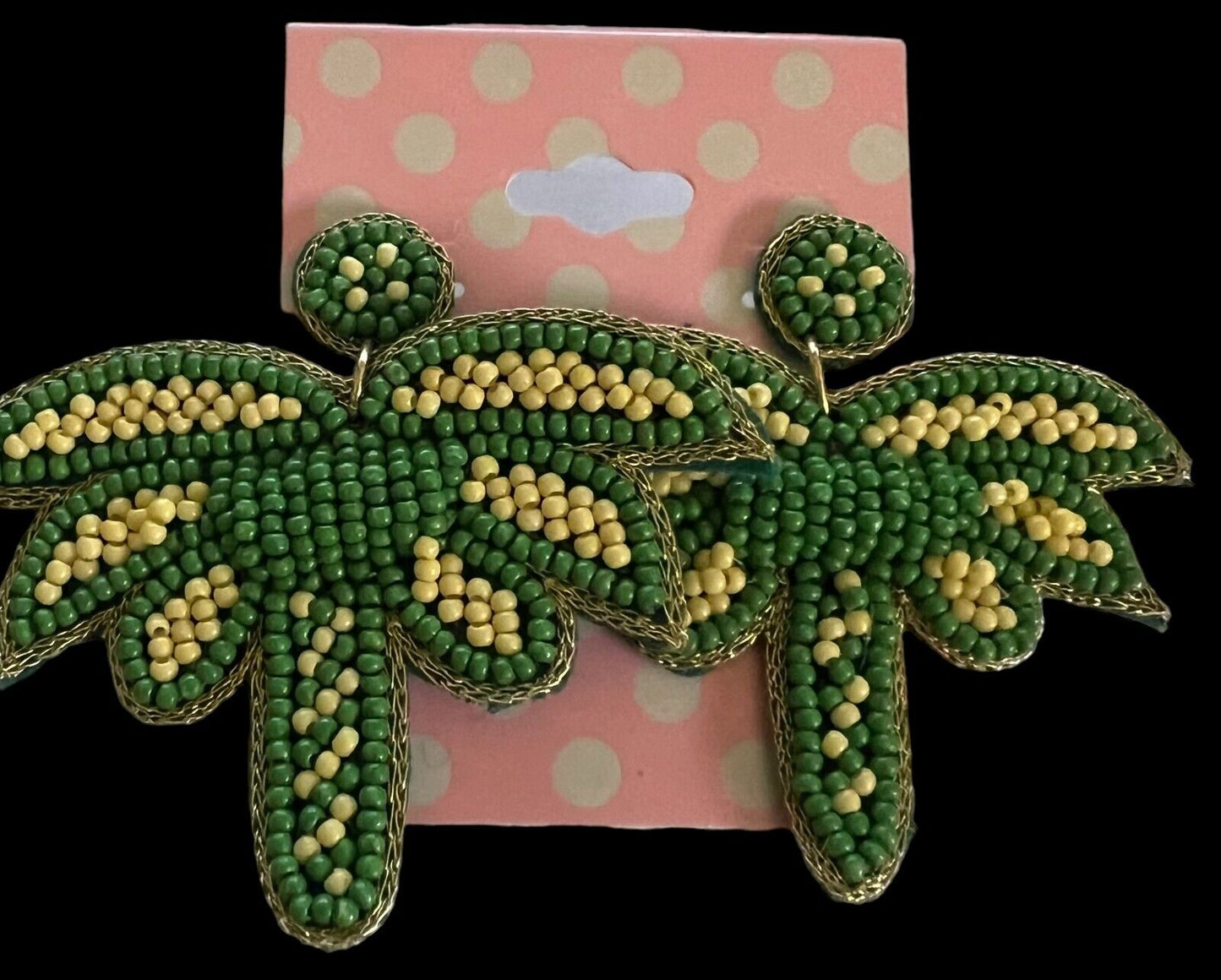 Beaded Palm Tree Earrings Green & Lite Yellow