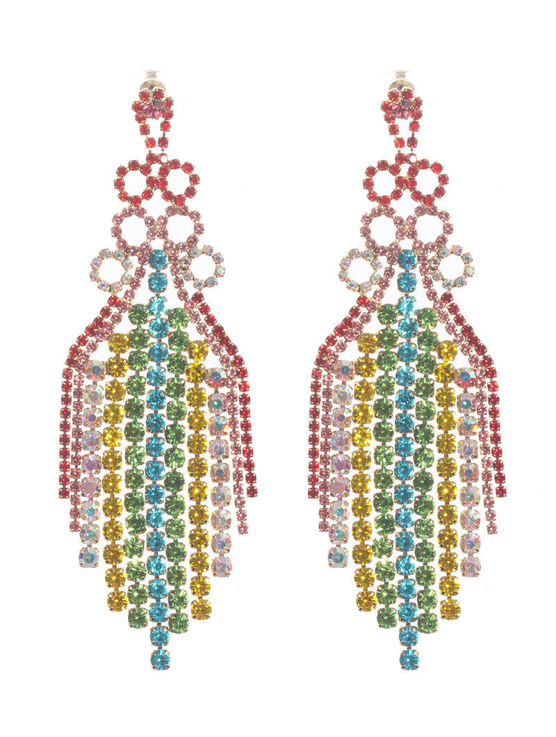 Fashion Jewelry Post Earrings Crystal Stones 4 1/2" drop Wedding Jewelry