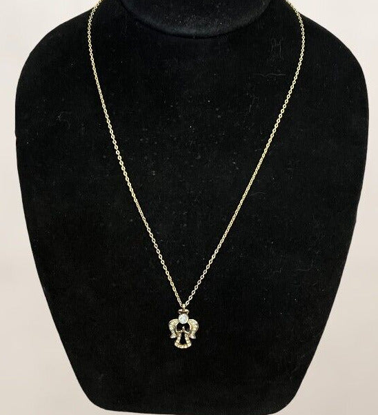 Vintage Goldtone Crystal & Lite Blue Stones Angel Necklace Marked DM