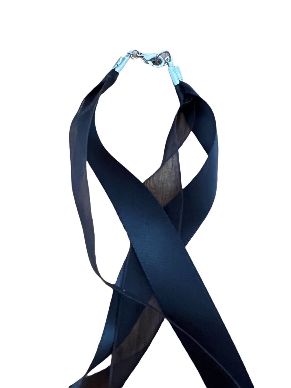 Boho 18" Black Ribbon 2-Strand Satin & Organza Ribbon for Pendants Silver Clasp
