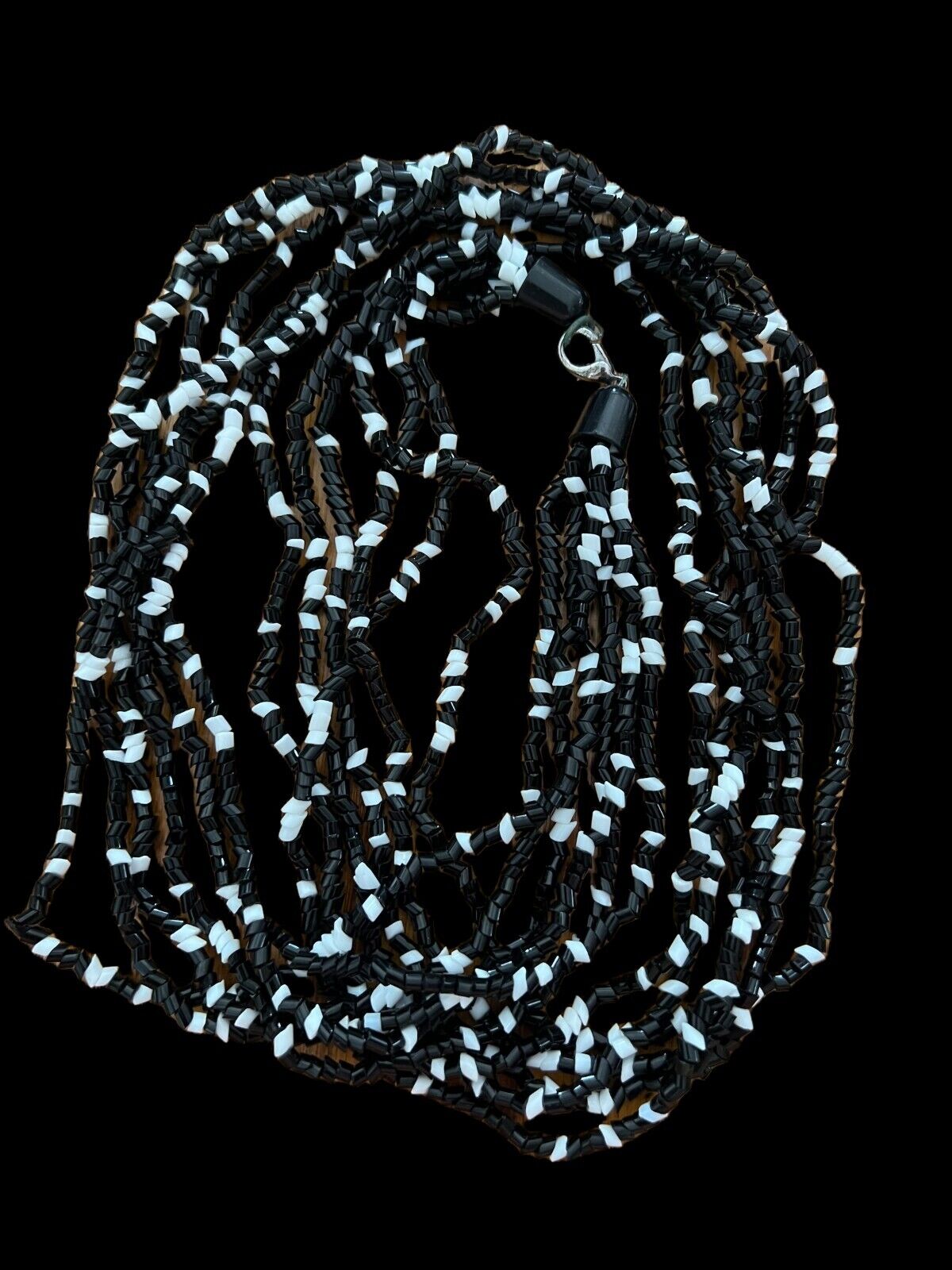 Vintage Torsade Seed Bead Black & White Jewelry Necklace Ancient Style Fashion