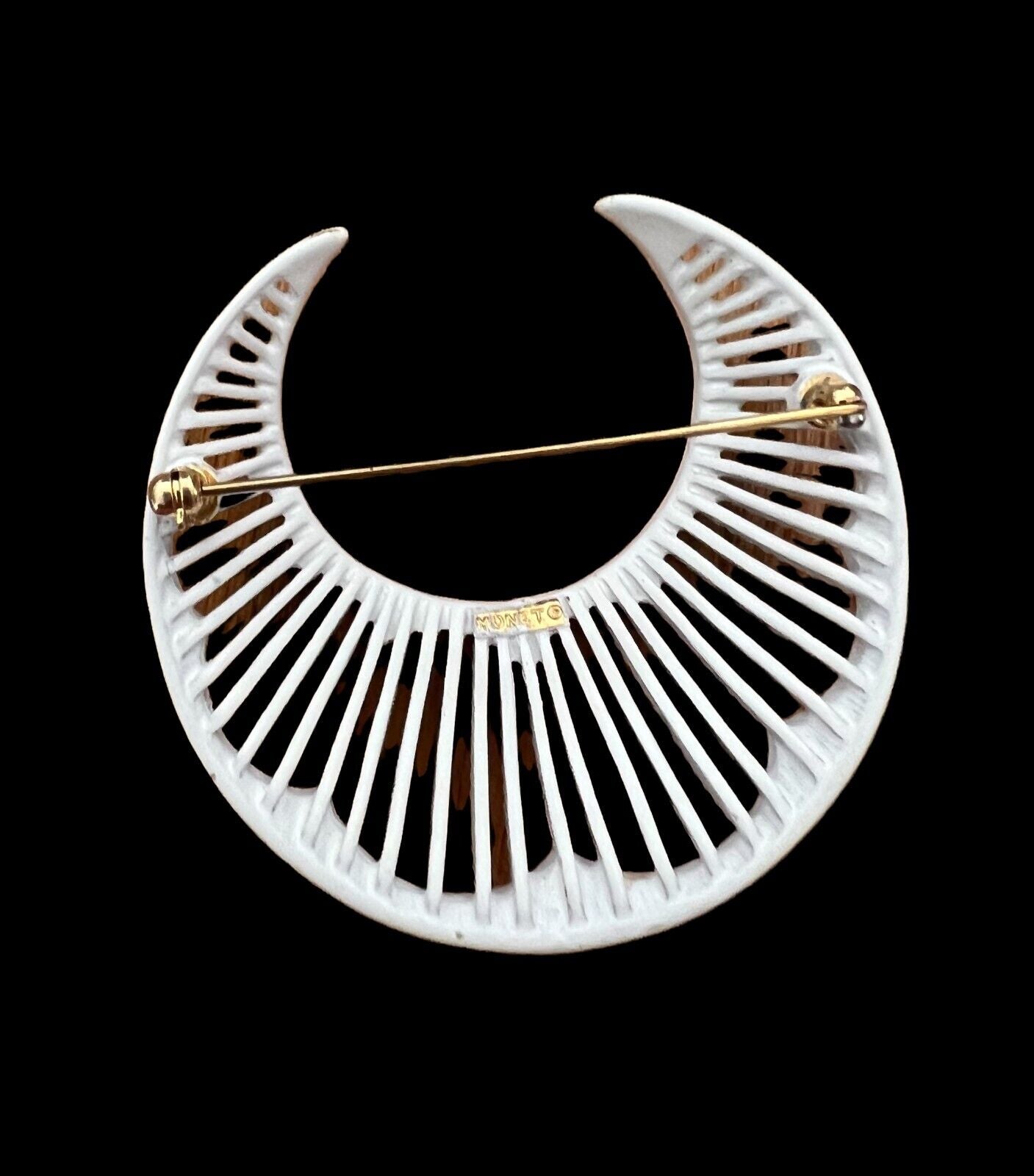 Vintage Monet Moon Shape White Enamel Pin