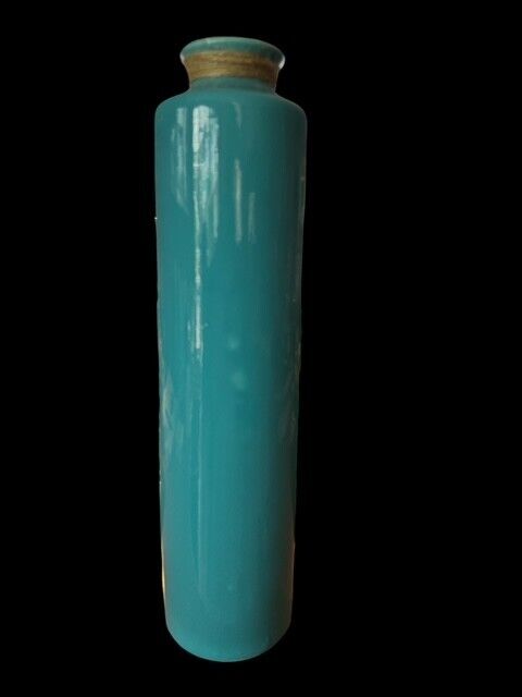 Ocean Blue Turquoise Minimalist Vase with Seahorse  13.25" Tall