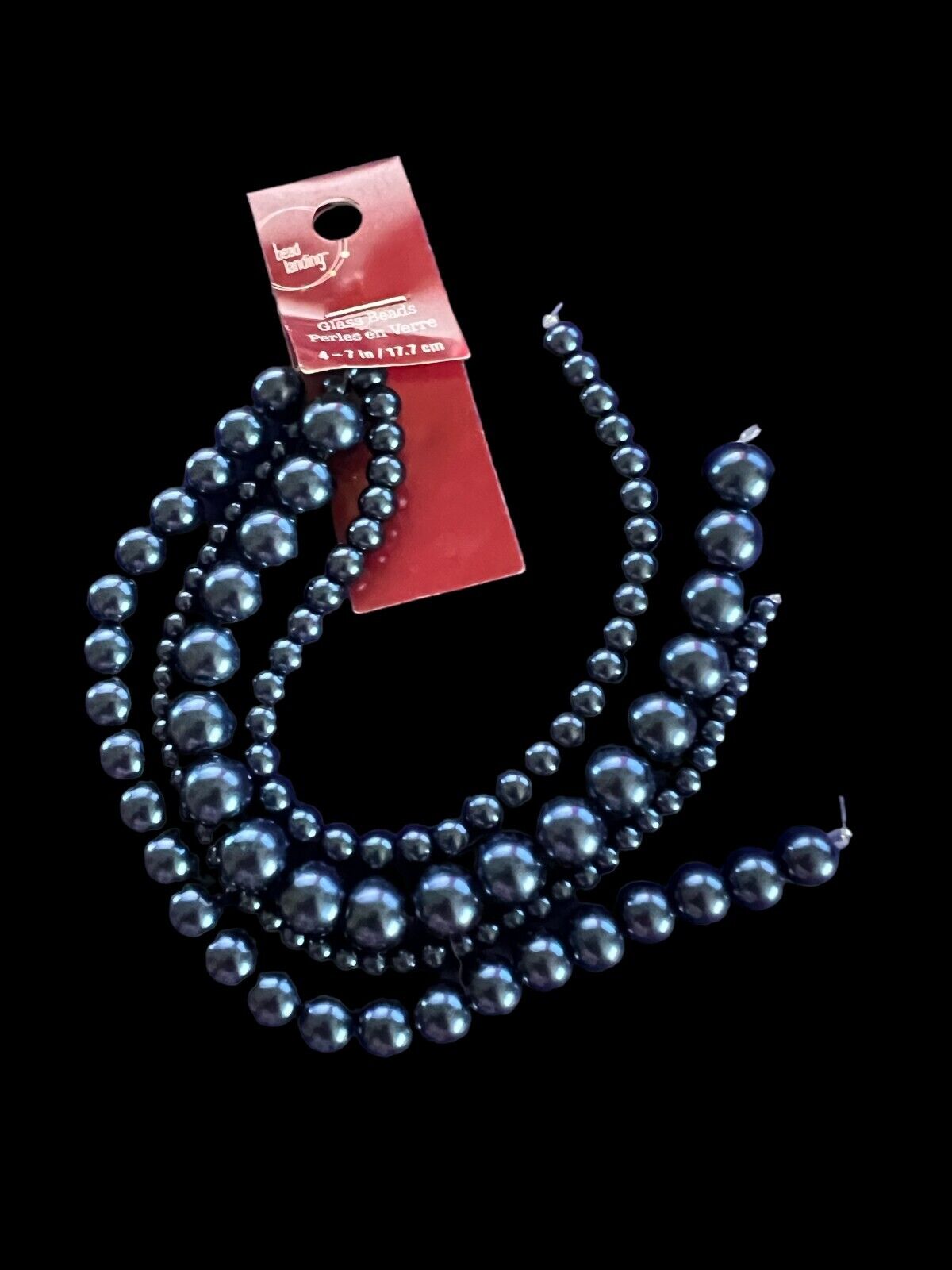 Bead Landing 4-7 in/ Navy Blue Glass Pearls  4 Strands