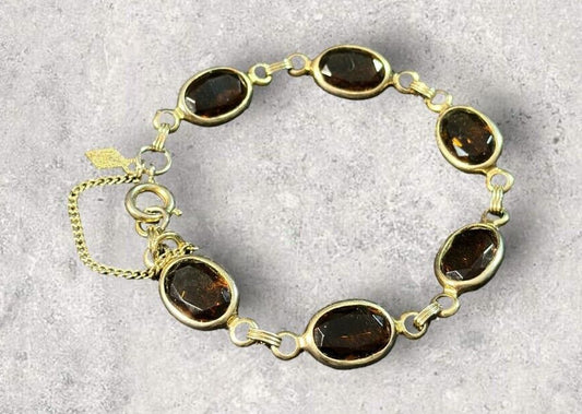 Vintage Sarah Coventry Fashion Amber Colored Glass Stone Bracelet 7"