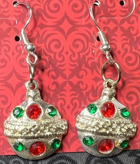 Christmas Ornament Silvertone Earrings