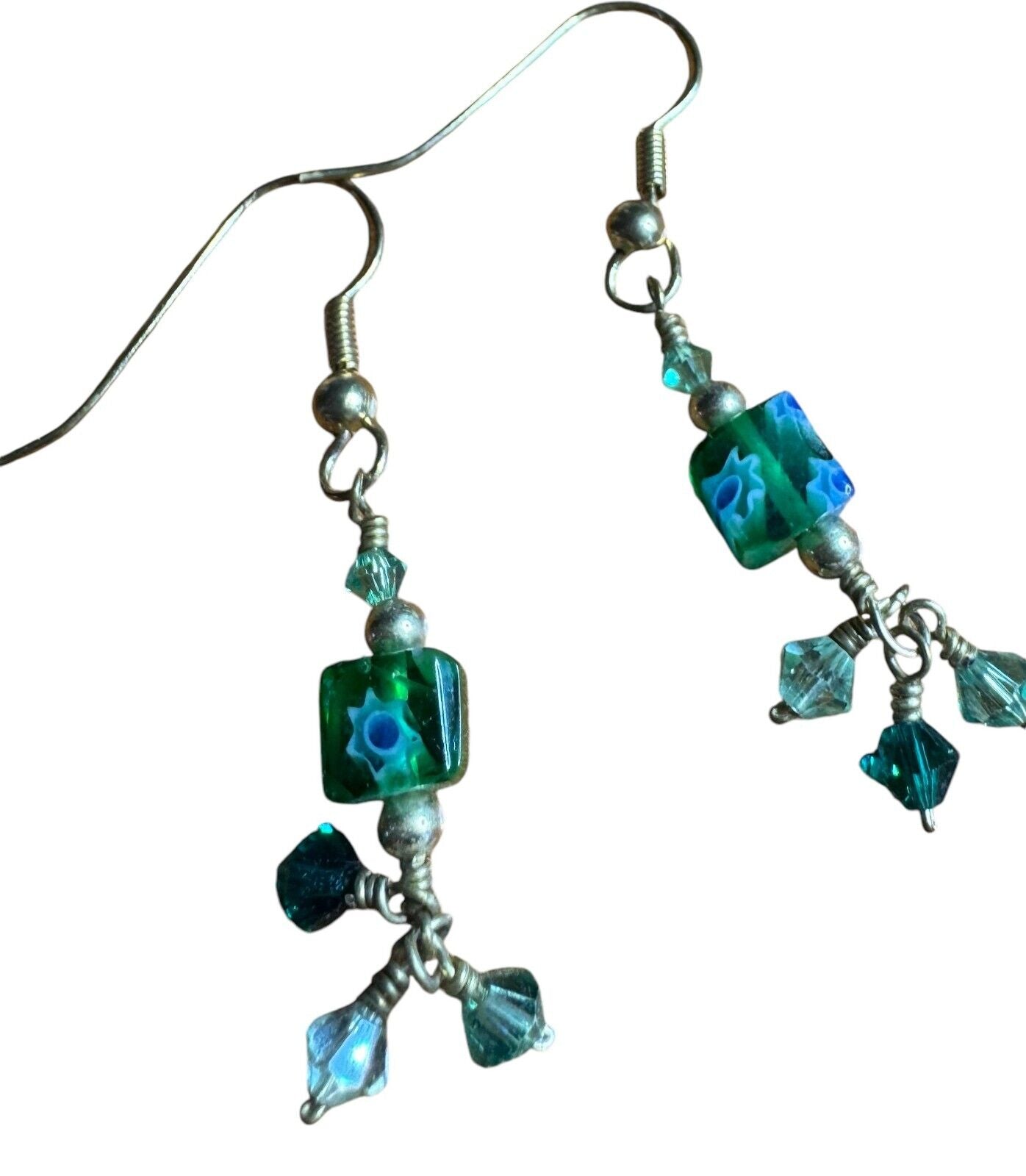 Vintage Green Glass Beads 3 Strands 21" Matching Earrings