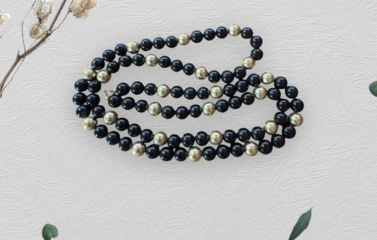Vintage Black Onyx Beads with Gold Beads interwoven