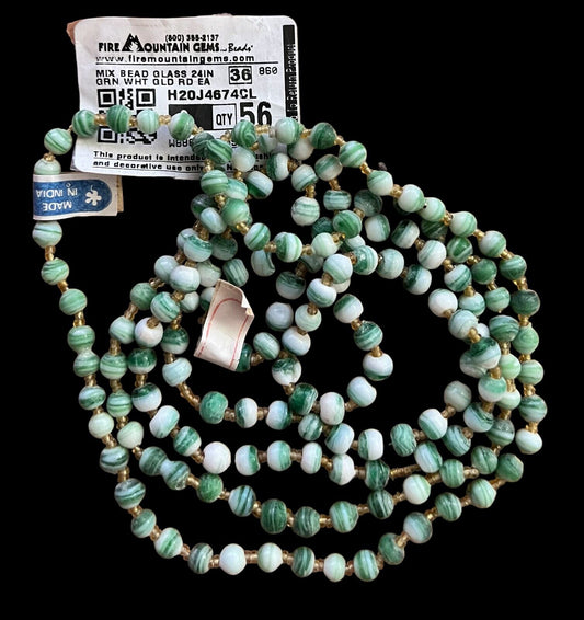 Fire Mountain Gems & Beads Mix Bead Glass 2 Strands 24" long Green/White