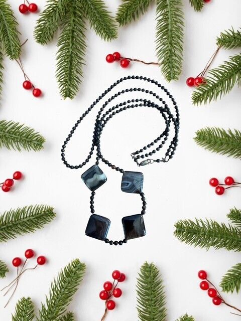 Vintage Genuine Hematite Double Strand Necklace 22"