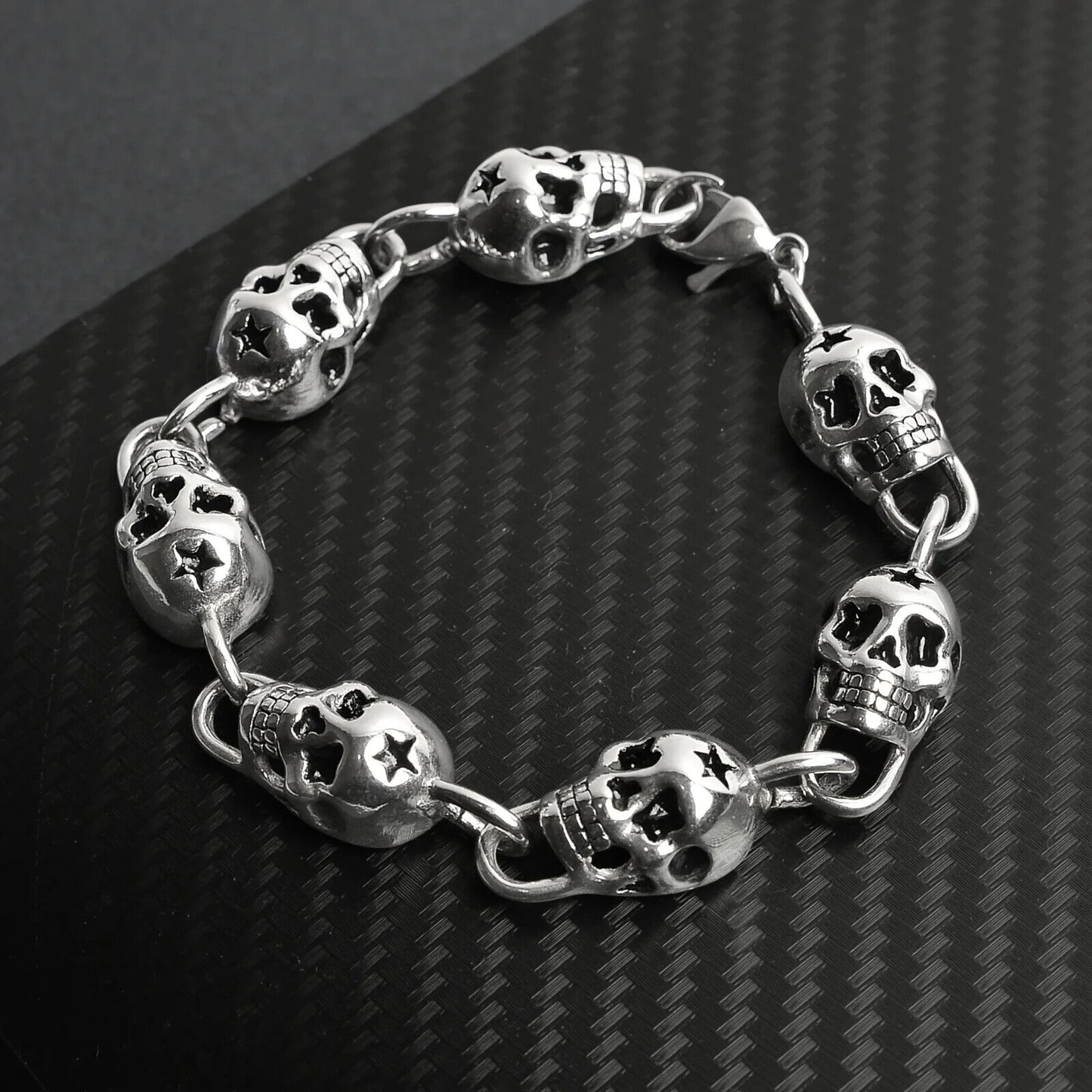 Stainless Steel Punk Skull Link Chain Bracelet Gothic Biker Jewelry