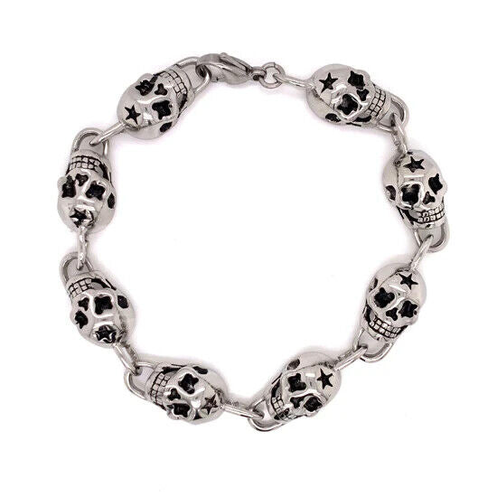 Stainless Steel Punk Skull Link Chain Bracelet Gothic Biker Jewelry