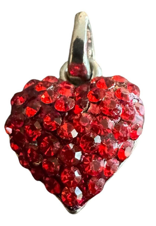 Vintage Small Red  Rhinestone Heart .75" Charm Pendant