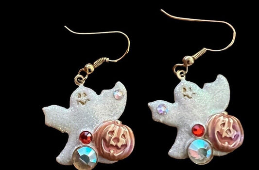 Halloween Ghost  with Rhinestones & Pumpkin Earrings - Cute