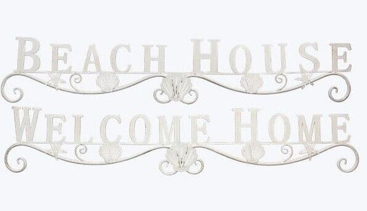 Metal Beach House & Welcome Wall Sign with Shell Design