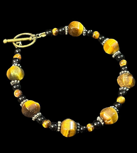 Vintage Tiger Eye Glass Stone Goldtone Bracelet 7"