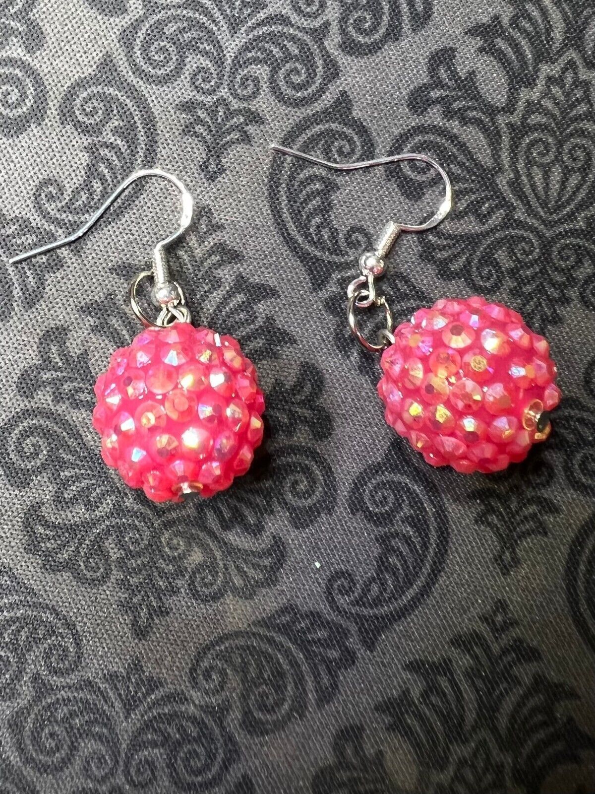 Vintage 60's Style Bright Pink Bead Earrings 1" Drop