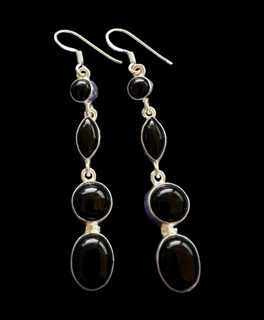 Black Stone SS 2"drop Earrings