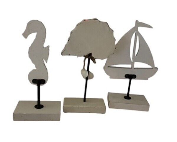 Distressed Wood Ocean Table Top Shelf Decor Nautical Beach set of 3