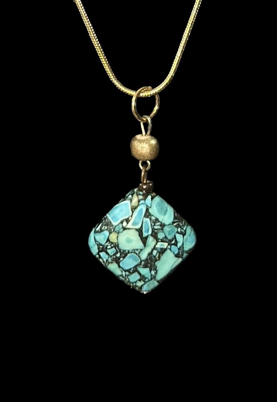 Vintage Pendent Faux Turquoise Western Style Goldtone Necklace 18"