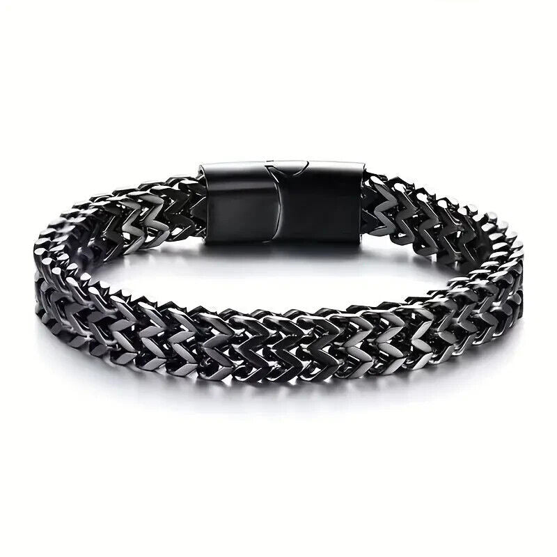 Heavy Vintage Biker Stainless Steel Black Bracelet For Mens 9.02"