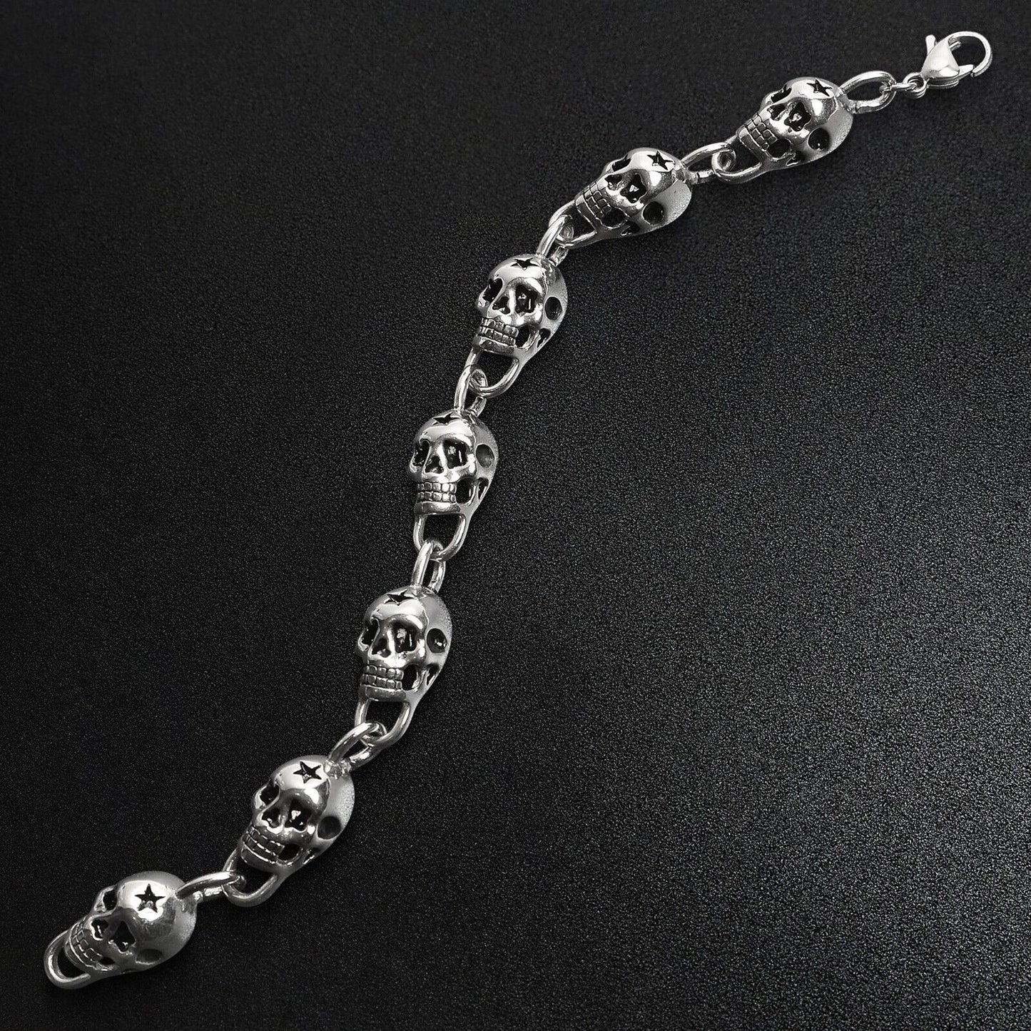 Stainless Steel Punk Skull Link Chain Bracelet Gothic Biker Jewelry